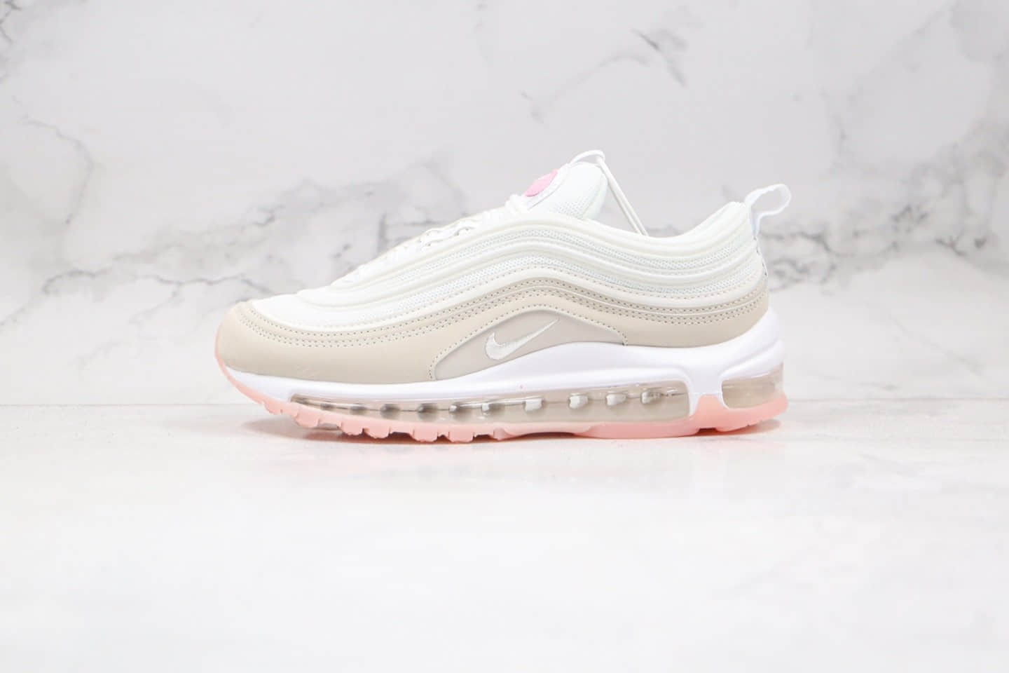 耐克Nike Air Max 97 GS纯原版本子弹气垫跑鞋米白粉色区别市面通货 货号：CT1904-100