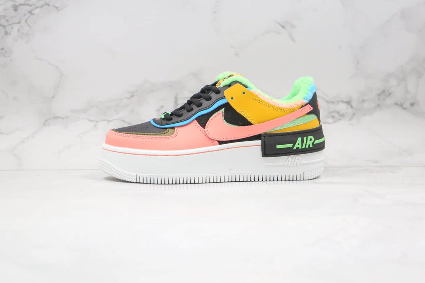 耐克Nike Air Force 1 Shadow SE纯原版本空军一号加绒板鞋解构拼接马卡龙黑粉黄色原鞋一比一打造 货号：CT1985-700