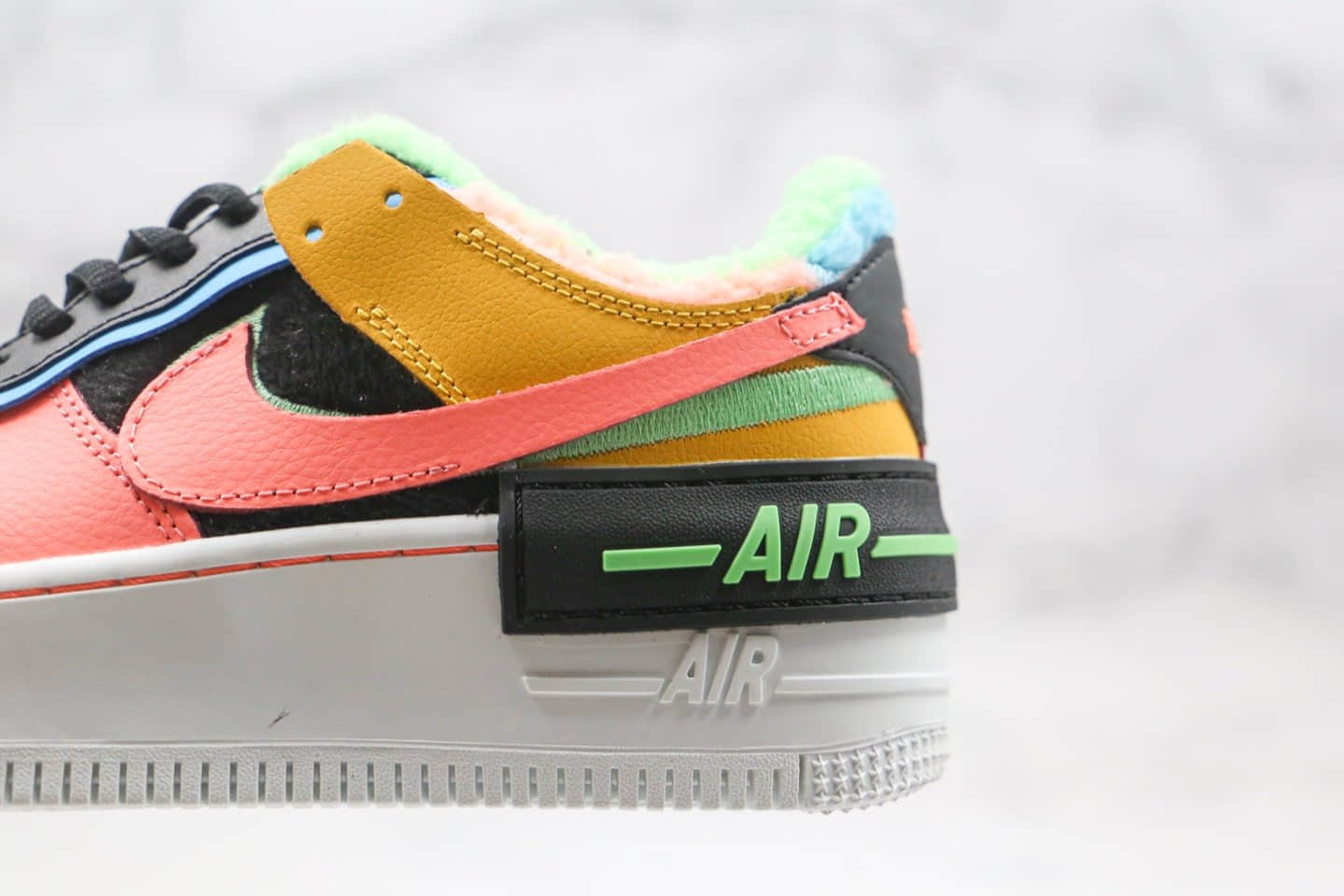 耐克Nike Air Force 1 Shadow SE纯原版本空军一号加绒板鞋解构拼接马卡龙黑粉黄色原鞋一比一打造 货号：CT1985-700