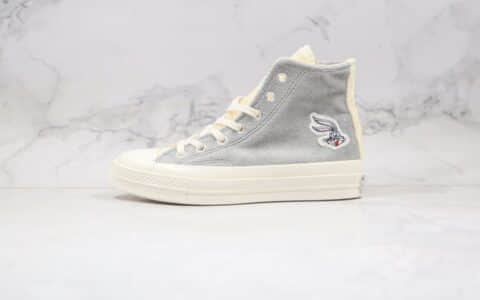 匡威Converse x Bugs Bunny兔八哥联名款纯原版本高帮灰白色毛绒硫化板鞋原楦头纸板打造 货号：169222C