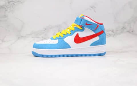 耐克Nike Air Force 1 MID纯原版本中帮空军一号哆啦A梦联名款白红蓝黄色板鞋内置气垫 货号：DK1288-600