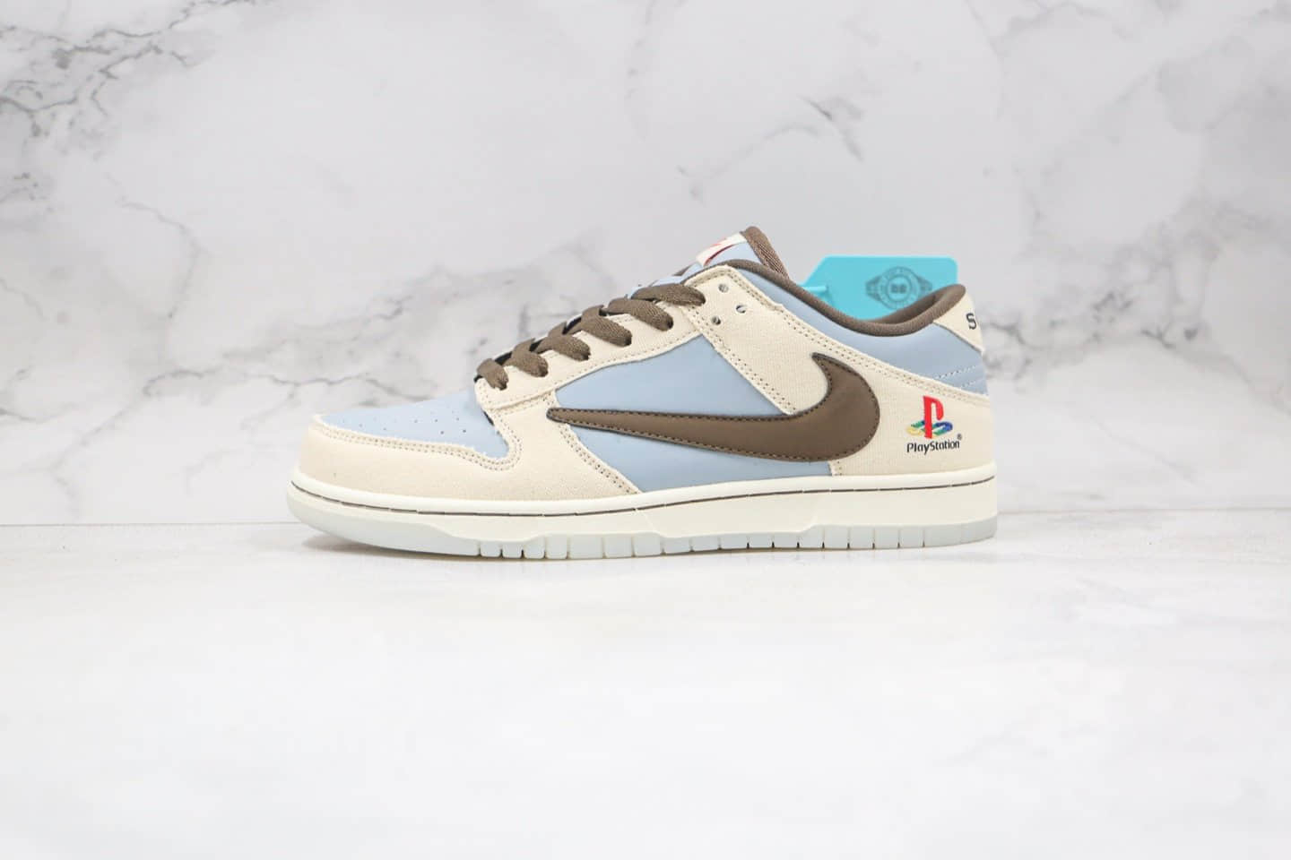 耐克Nike Dunk SB Low playstation纯原版本客制款索尼联名款低帮sb倒钩dunk米白蓝色板鞋原档案数据开发 货号：BQ6817-101