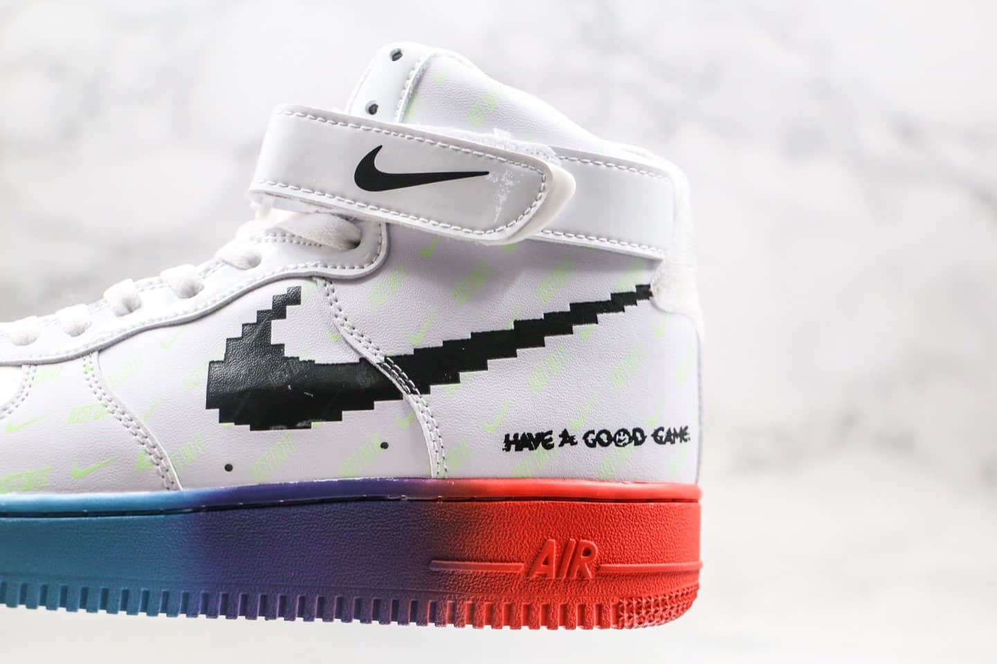 耐克Nike force 1 Mini Swoosh Logo纯原版本高帮空军一号英雄联盟电玩数码配色内置全掌Sole气垫 货号：DC2111-101