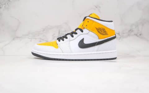 乔丹Air Jordan 1 Mid Laser Orange纯原版本中帮AJ1白黄黑勾冲孔原盒原标原楦头纸板打造 货号：BQ6472-107