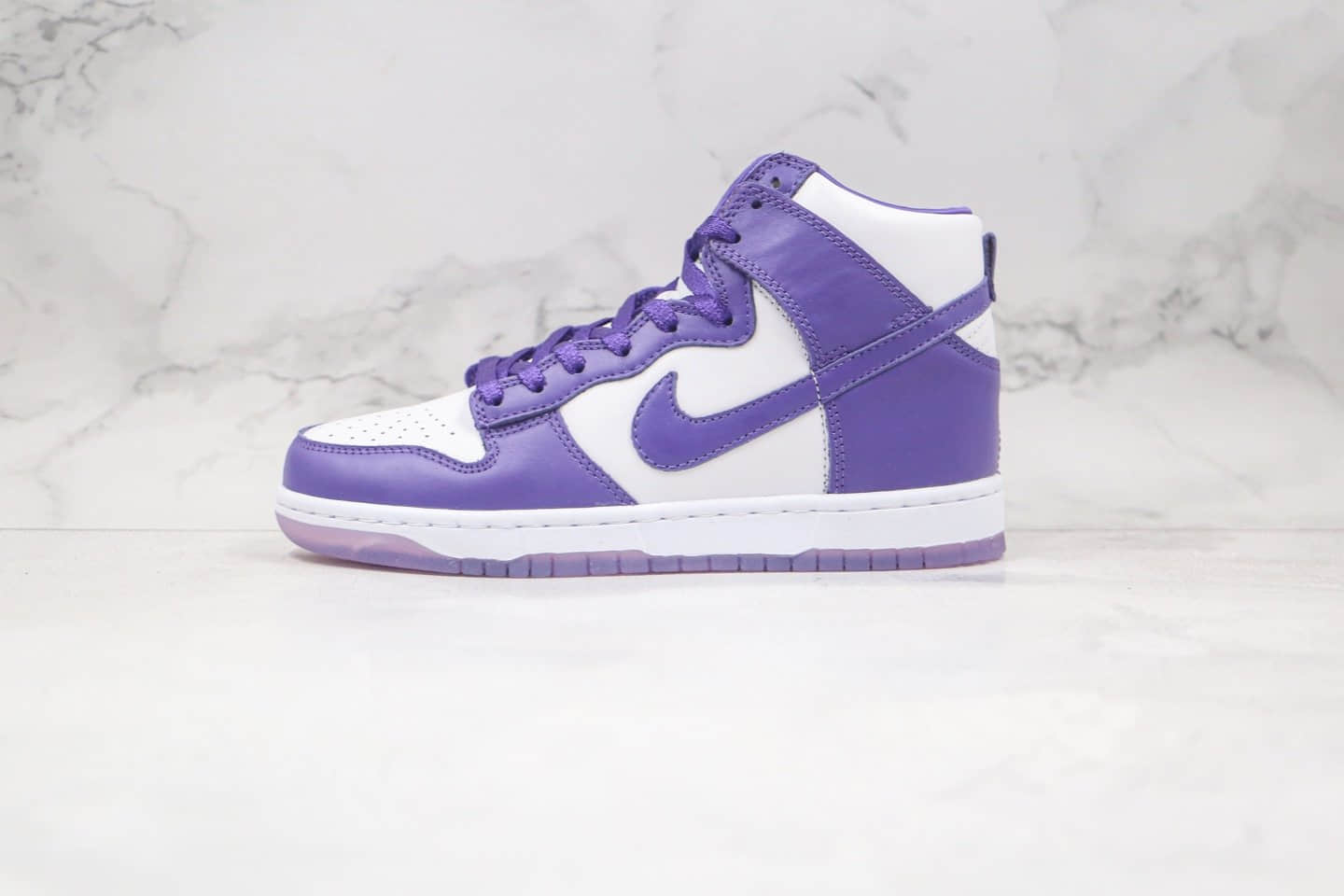 耐克Nike SB Dunk High Pro Varsity Purple纯原版本高帮SB DUNK果冻底白紫色板鞋内置后跟Zoom气垫 货号：DC5382-100