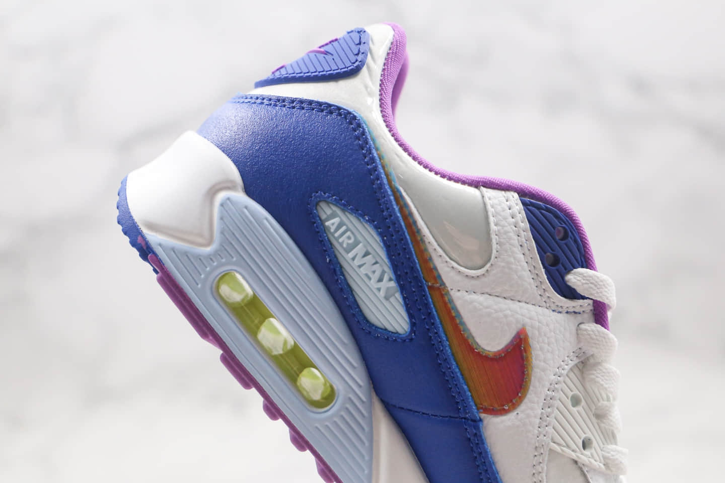 耐克Nike Air Max 90 Easter纯原版本后掌气垫跑鞋Max90彩蛋篮紫色原楦头纸板打造 货号：CT3623-100