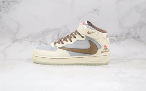 耐克Nike Air Force1 Mid x Playstation x Nike Travis Scott三方联名款纯原版本中帮空军一号倒钩板鞋内置气垫 货号：BQ5028-202