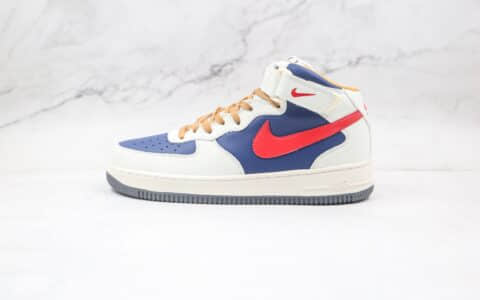 耐克Nike Air Force 1‘07 Mid纯原版本中帮空军一号白蓝红色板鞋内置全掌Sole气垫 货号：512745-068