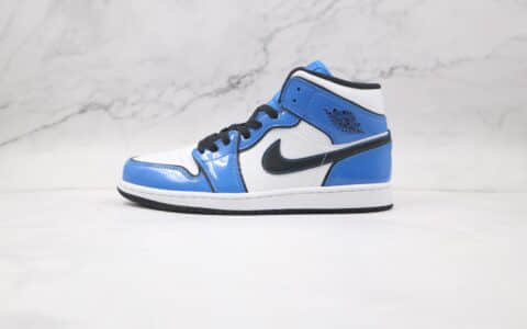 乔丹Air Jordan 1 Mid Signal Blue纯原版本中帮AJ1二次元描边白蓝小闪电原楦头纸板打造 货号：DD6834-402