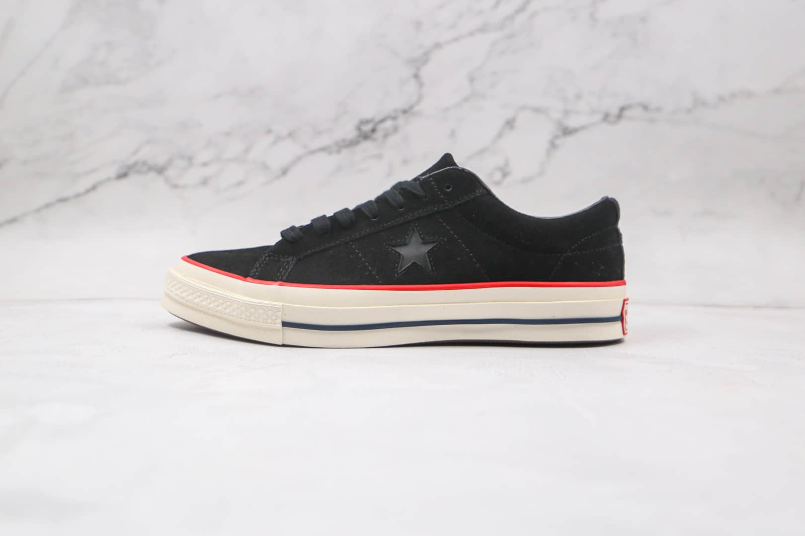 匡威Converse One Star公司级版本低帮杰克一星3M反光翻毛皮黑红硫化板鞋原楦头纸板打造