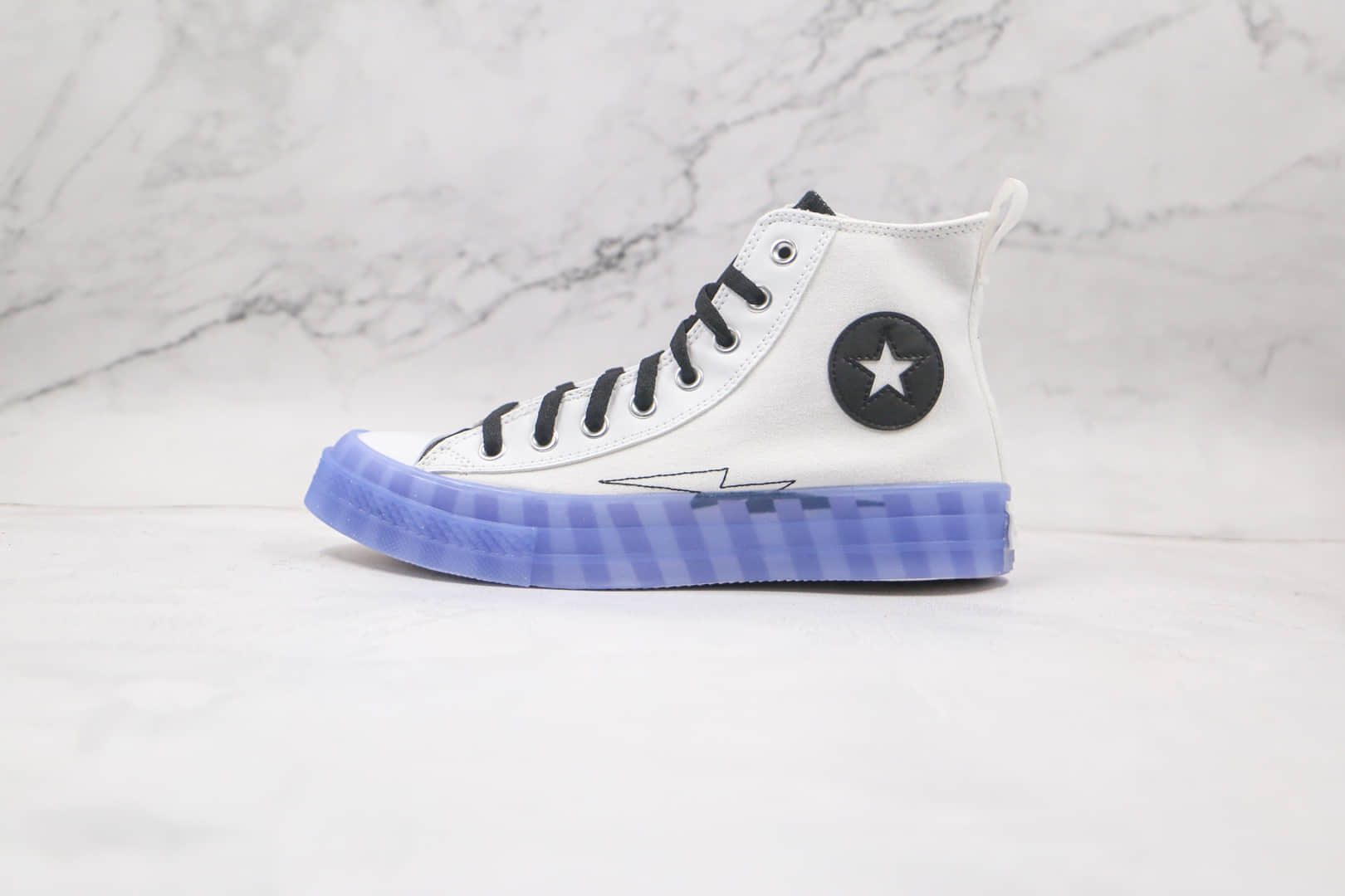 匡威CONVERSE ALL STAR 2021公司级版本高帮果冻透明底闪电白蓝黑帆布鞋2021春季新款 货号：169468C
