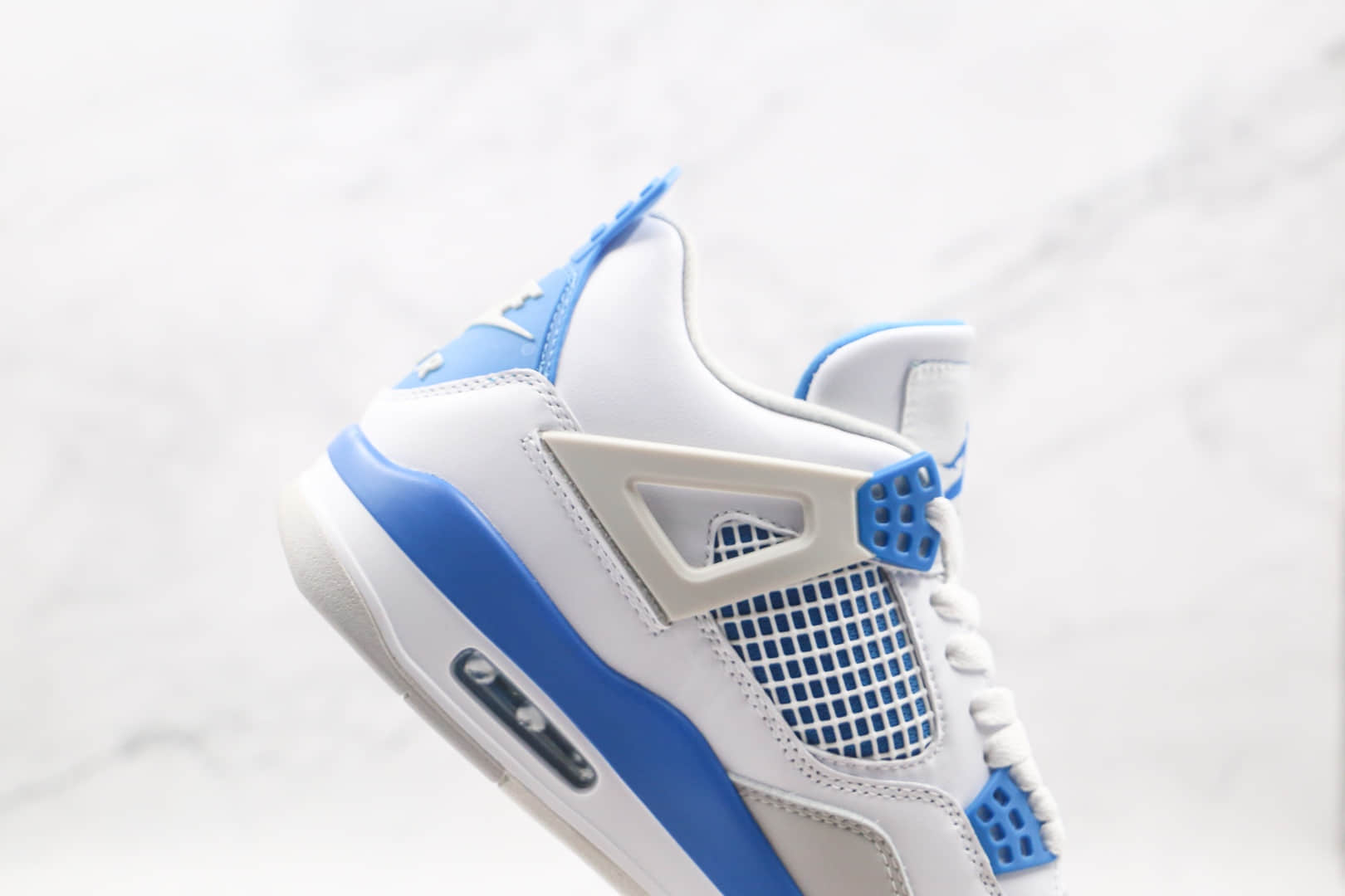 乔丹Air Jordan 4纯原版本高帮AJ4白蓝配色篮球鞋正确鞋面头层皮革原盒原标 货号：308497-105
