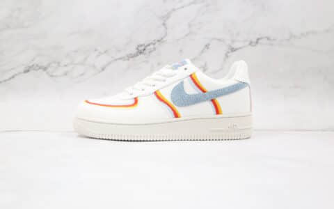 耐克Nike Air Force 1‘07纯原版本低帮空军一号帆布橙红淡蓝色勾板鞋原楦头纸板打造 货号：DJ4655-133