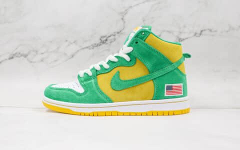 耐克Nike SB Dunk High纯原版本高帮SB DUNK美国国旗奥克兰黄绿色板鞋内置气垫 货号：305050-337