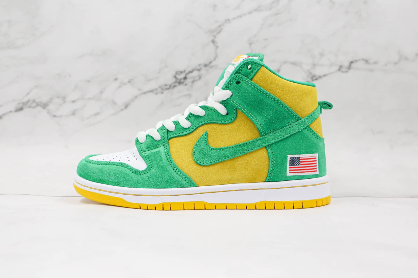 耐克Nike SB Dunk High纯原版本高帮SB DUNK美国国旗奥克兰黄绿色板鞋内置气垫 货号：305050-337