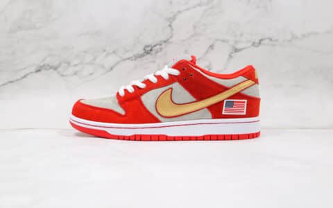 耐克Nike SB Dunk Low Nasty Boys纯原版本低帮SB DUNK灰红金钩美国国旗板鞋内置气垫 货号：304292-610