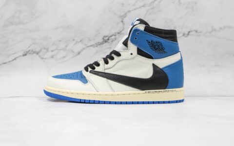 乔丹Air Jordan 1 High OG SP Military Blue x Fragment x Travis三方联名款纯原版本TS藤原浩倒勾黑蓝白板鞋原档案数据开发 货号：DH3227-105