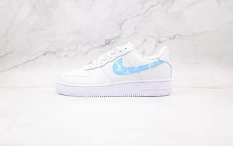 耐克Nike Air Force 1 UPSTEP纯原版本低帮空军一号LV勾白蓝色板鞋内置气垫 货号：AH0287-215