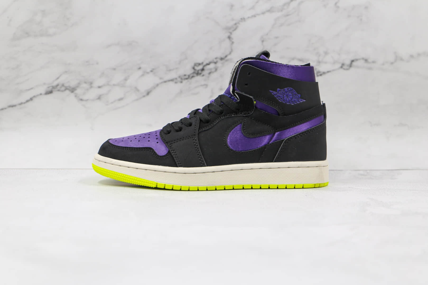 乔丹Air Jordan 1 Zoom Air CMFT Lemon Venom Plum Purple纯原版本高帮AJ1 Zoom黑紫柠檬毒液板鞋原楦头纸板打造 货号：CT0979-001