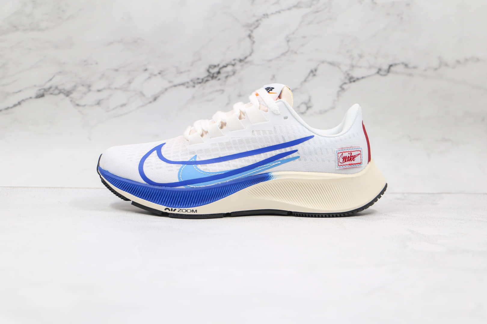 耐克Nike Air Zoom Pegasus 37 PRM纯原版本登月37代双钩白蓝色马拉松跑鞋原鞋开模一比一打造 货号：CQ9908-100