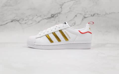 阿迪达斯Adidas Originals Superstars White Red Laceless纯原版本三叶草贝壳头白金色板鞋原档案数据开发 货号：GX7914