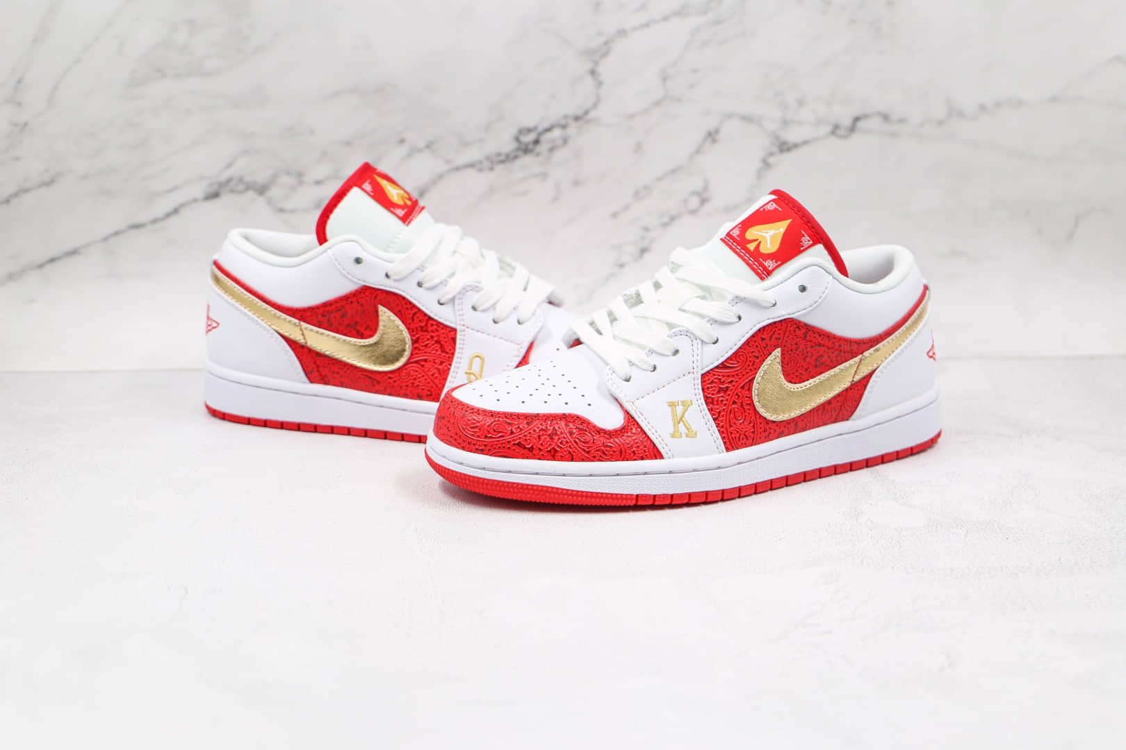 乔丹Air Jordan 1 Low Spades纯原版本低帮AJ1白红金扑克板鞋原档案数据开发 货号：DJ5185-100