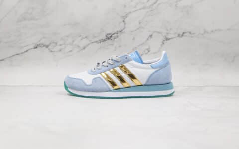 阿迪达斯Adidas Unisex Originals USA 84纯原版本三叶草白蓝金色USA 84冰雪奇缘运动鞋原盒原标 货号：FW2052