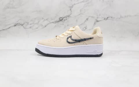 耐克Nike Air Force 1 Sage Low纯原版本空军一号厚底板鞋淡奶油色原楦原纸版打造 货号：CI3482-200