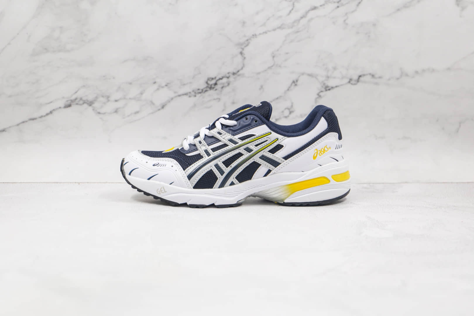 亚瑟士ASICS GEL-1090纯原版本白深蓝黄色复古跑鞋原楦头纸板打造 货号：1021A275-400