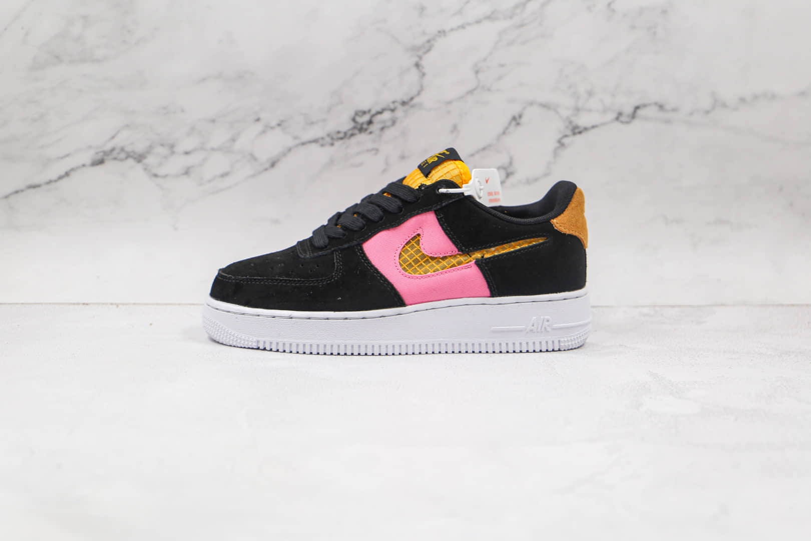 耐克Nike WMNS Air Force 1 LV8纯原版本低帮空军一号编织格子钩黑橙粉色板鞋内置气垫 货号：CJ4093-002