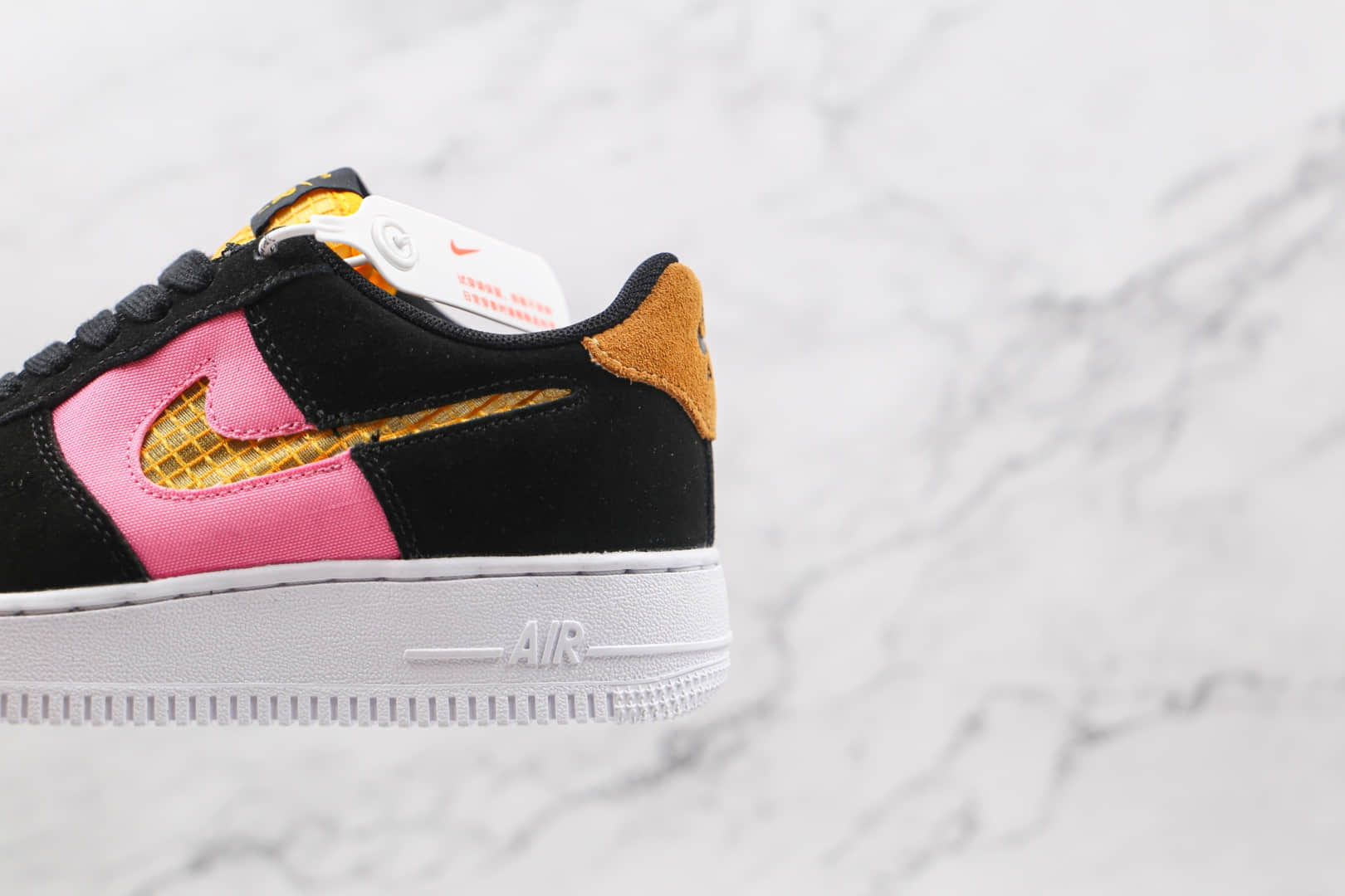 耐克Nike WMNS Air Force 1 LV8纯原版本低帮空军一号编织格子钩黑橙粉色板鞋内置气垫 货号：CJ4093-002