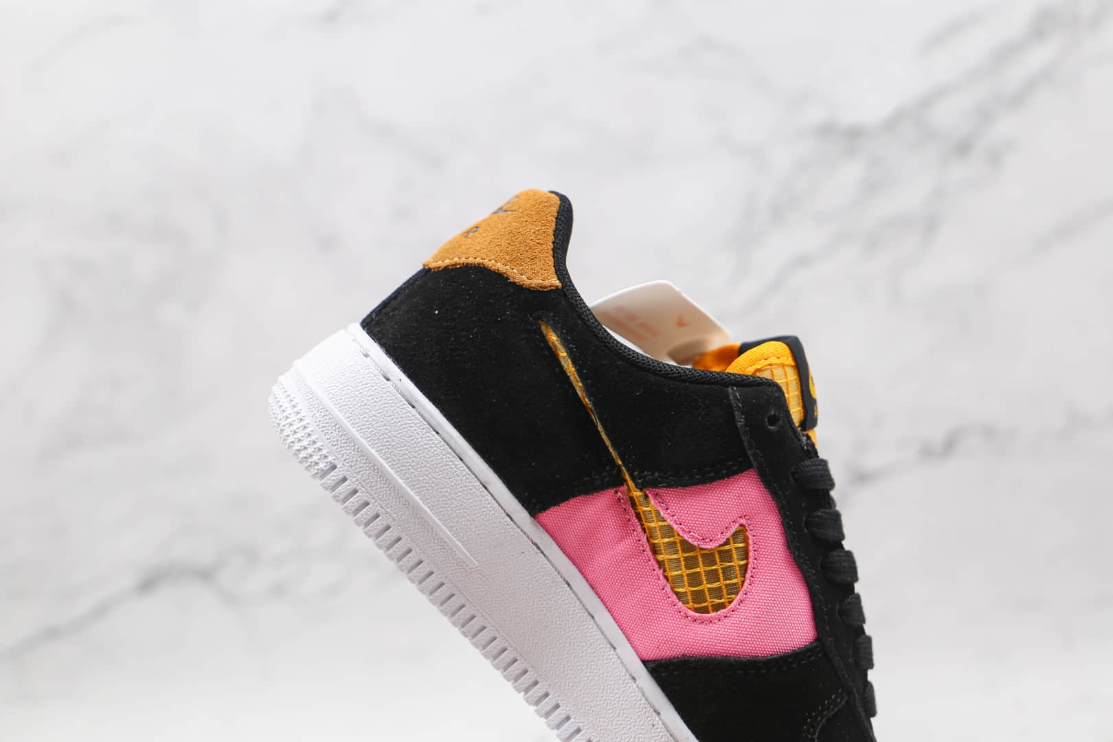 耐克Nike WMNS Air Force 1 LV8纯原版本低帮空军一号编织格子钩黑橙粉色板鞋内置气垫 货号：CJ4093-002