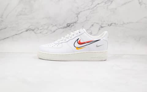 耐克Nike AIR FMRCE 1 Multi Swoosh纯原版本低帮空军一号四钩白黑黄橙灰板鞋内置气垫 货号：DM9096-100