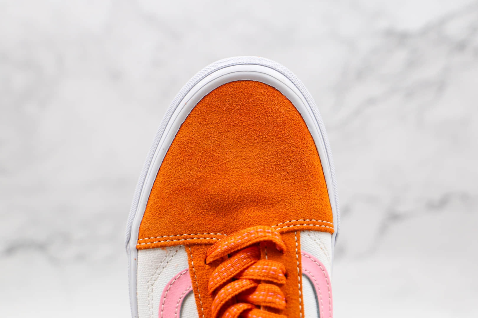 万斯Vans Old Skool公司级版本低帮白橙色硫化帆布鞋原楦头纸板打造
