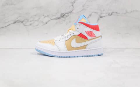 乔丹Air Jordan 1 Mid SE Sesame纯原版本中帮AJ1芝麻白黄红色板鞋原楦头纸板打造 货号：CZ0774-200