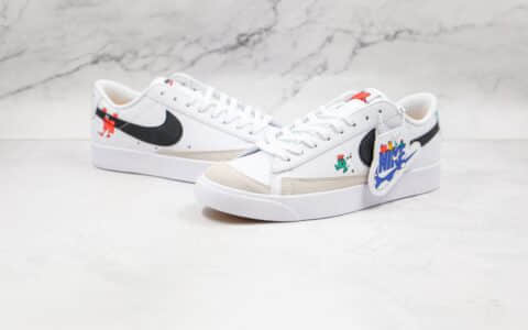 耐克NIKE Blazer LOW 77 VNTG纯原版本低帮开拓者白黑色卡通板鞋原盒原标 货号：DJ5201-106