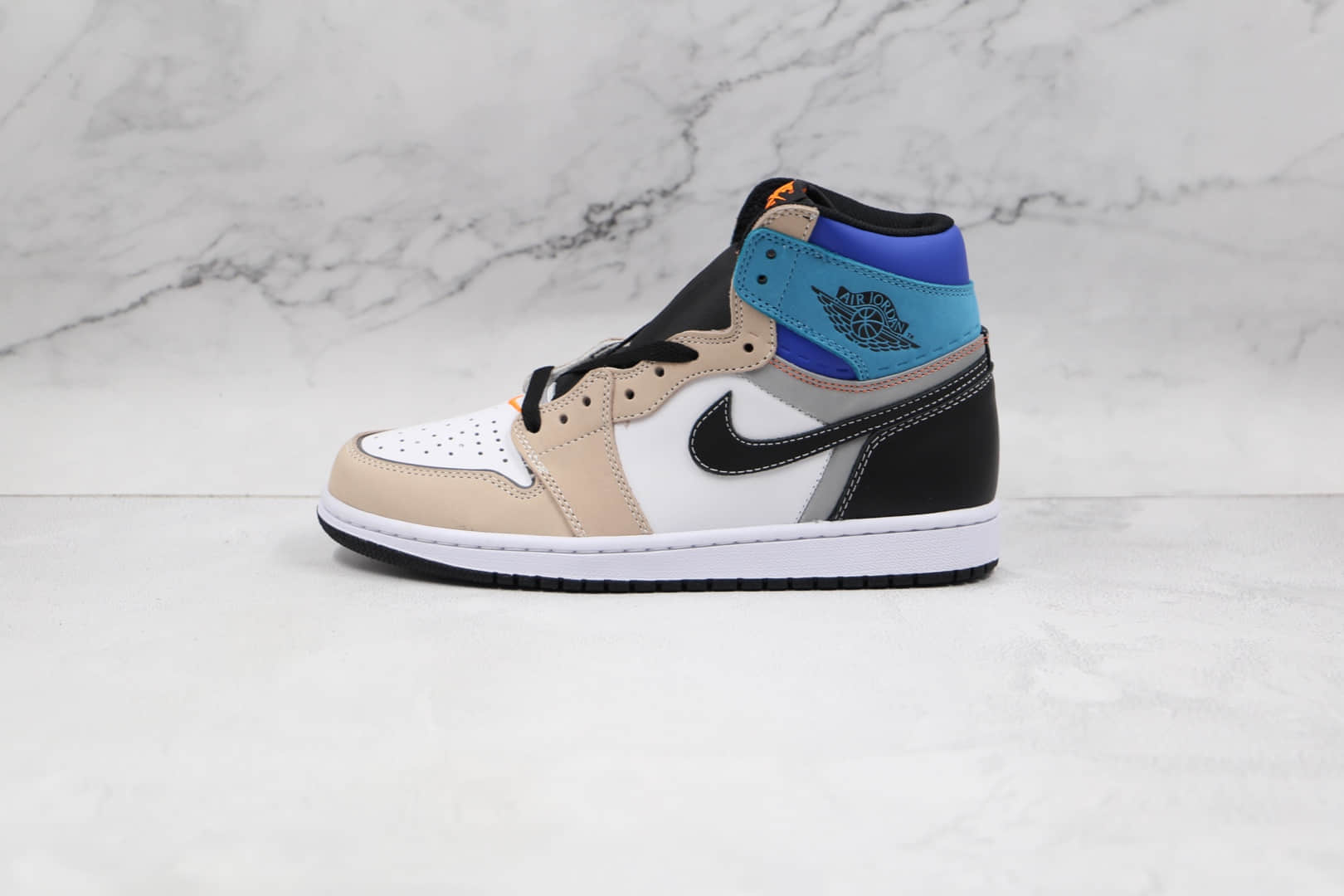 乔丹Air Jordan 1 High OG Prototype纯原版本高帮AJ1米白蓝黑色拼接板鞋原楦头纸板打造 货号：DC6515-100