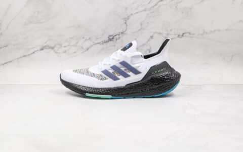 阿迪达斯adidas Ultra Boost 21 Consortium纯原版本UB7.0厚底爆米花跑鞋白七彩原盒原标 货号：GZ3194