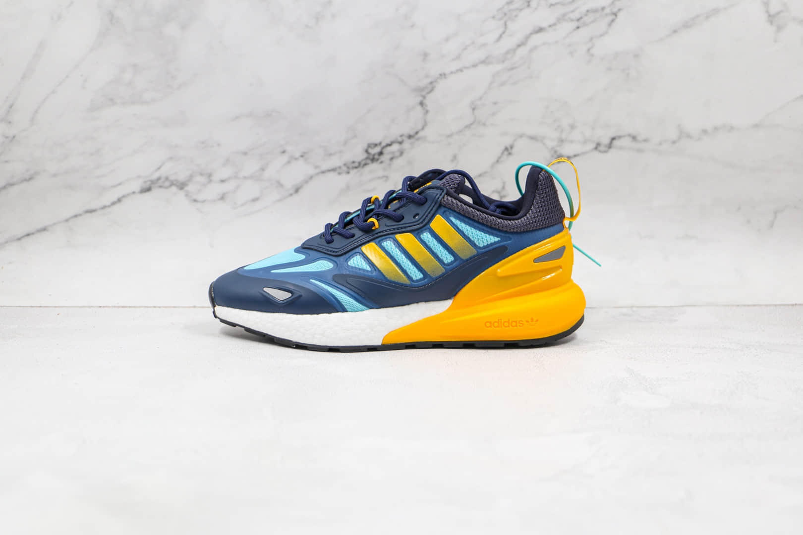阿迪达斯Adidas Originals ZX 2K Boost 2.0纯原版本三叶草ZX 2K蓝黄色爆米花跑鞋原档案数据开发 货号：GZ7501