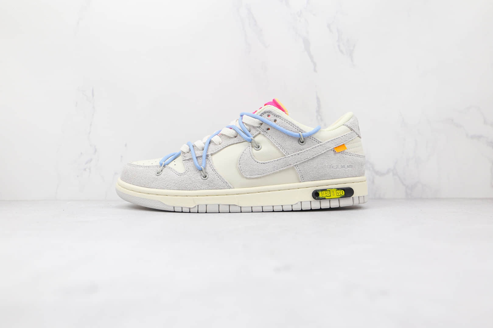 耐克Off-White x Nike Dunk Low 50公司级版本OW联名款低帮Dunk麂皮板鞋灰白蓝色原盒原标 货号：DJ0950-113