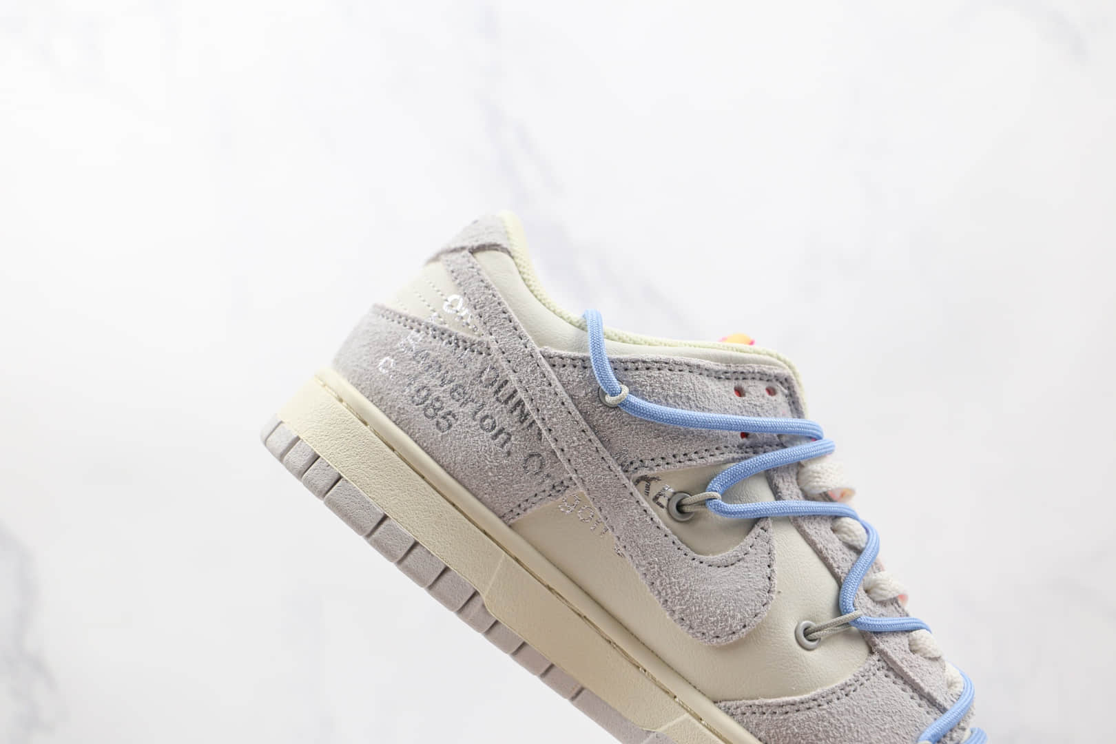 耐克Off-White x Nike Dunk Low 50公司级版本OW联名款低帮Dunk麂皮板鞋灰白蓝色原盒原标 货号：DJ0950-113