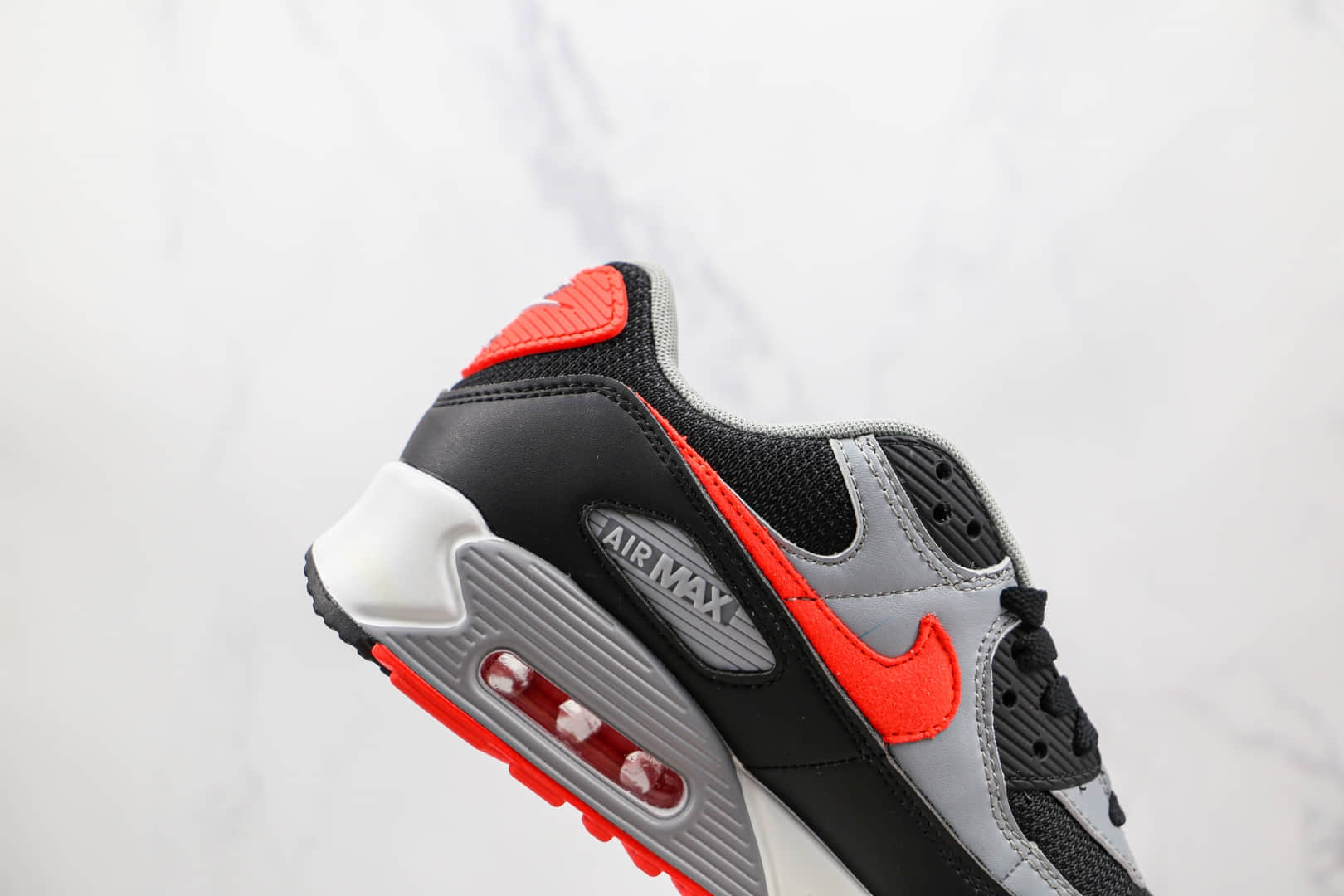 耐克Nike Air Max 90纯原版本黑灰红色Max90气垫鞋原档案数据开发 货号：CZ4222-001