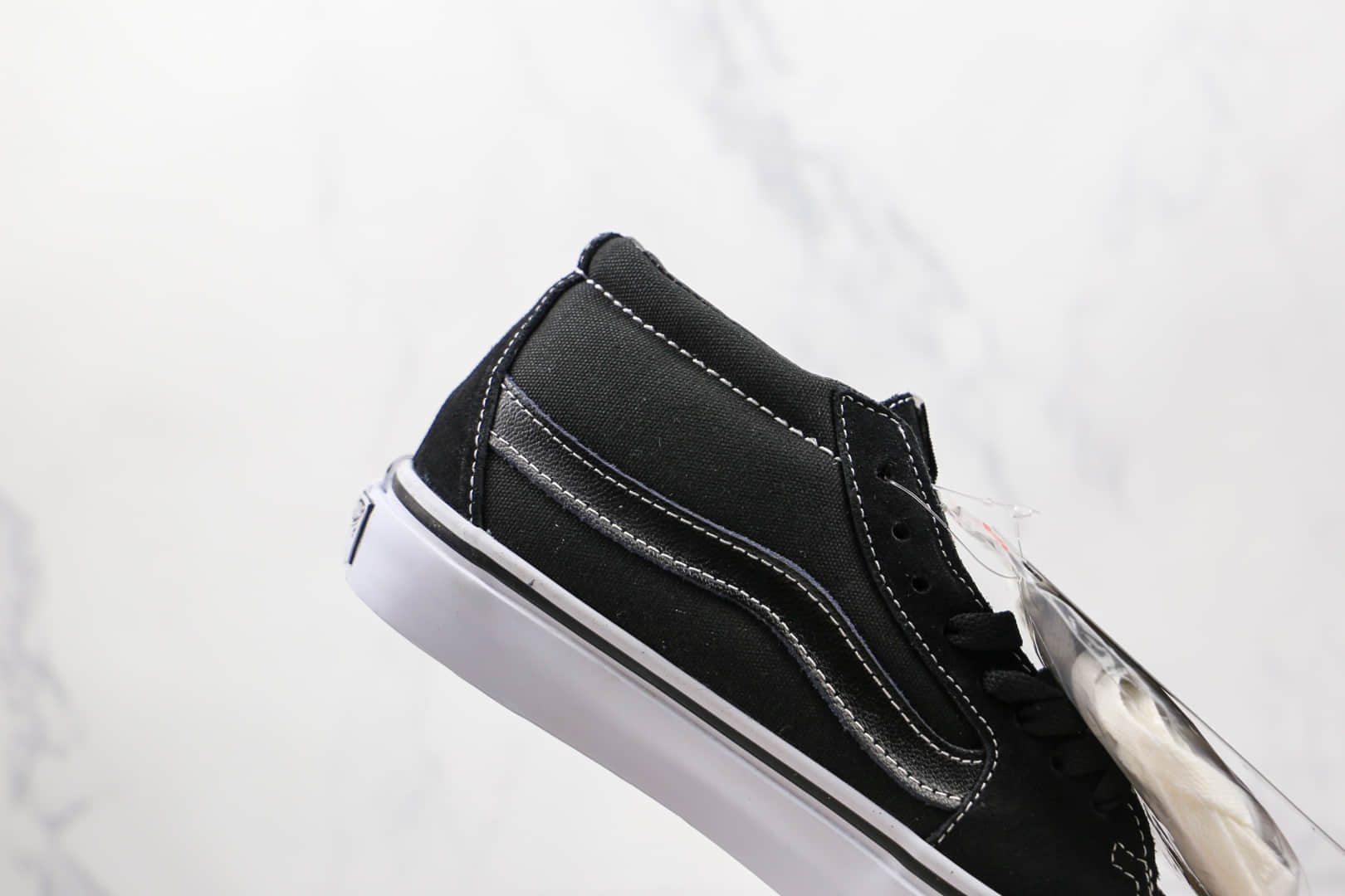 万斯Vans Sk8-Mid x JJJJound联名款公司级版本高帮黑色帆布鞋原楦头纸板打造原盒原标