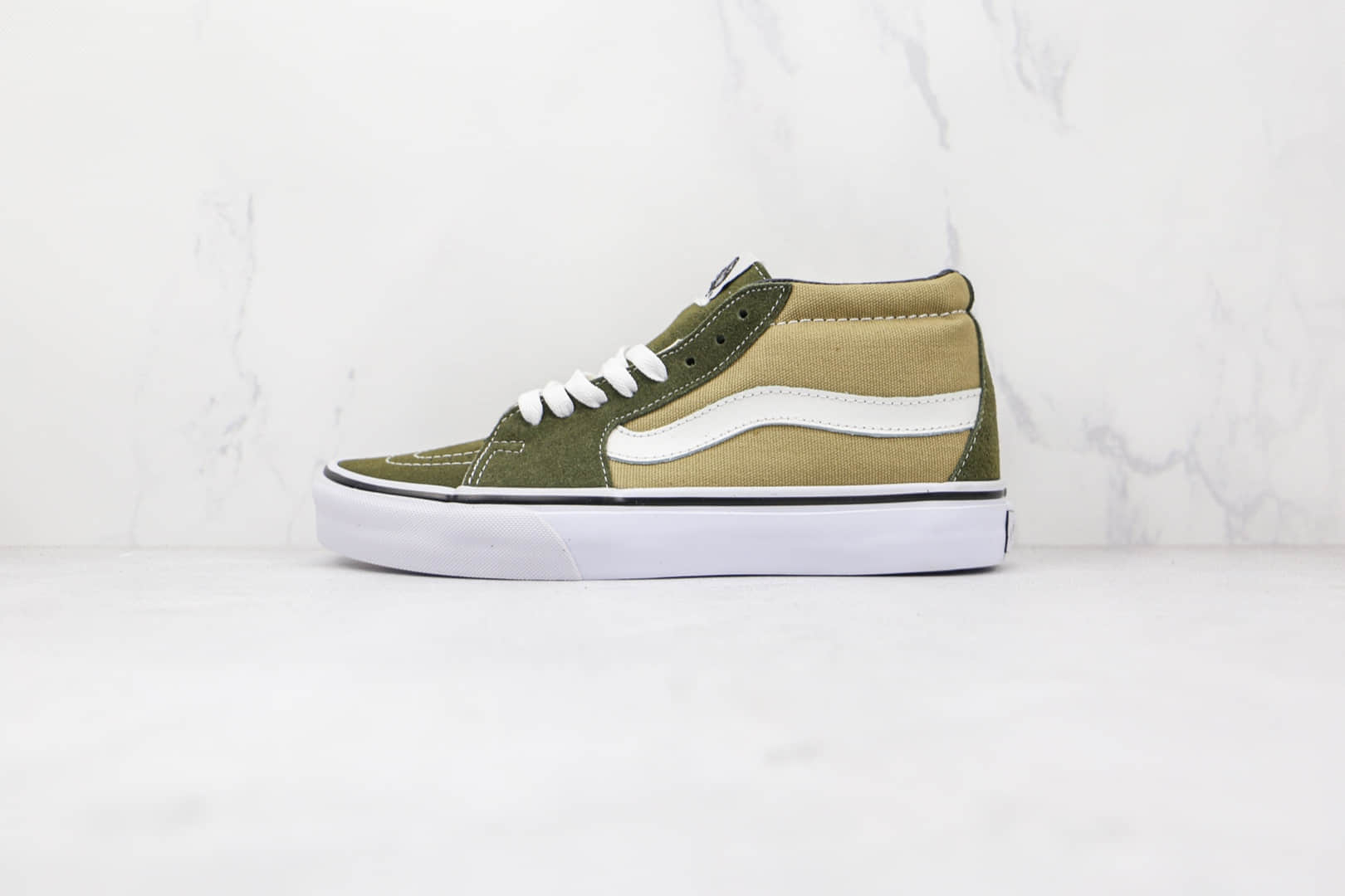 万斯Vans Sk8-Mid x JJJJound联名款公司级版本高帮黑绿拼接硫化板鞋原楦头纸板打造
