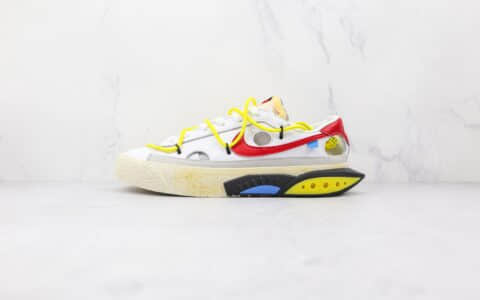 耐克Nike Blazer Low x Off-White联名款纯原版本白红黄绑带低帮开拓者板鞋原盒原标 货号：DH7863-100