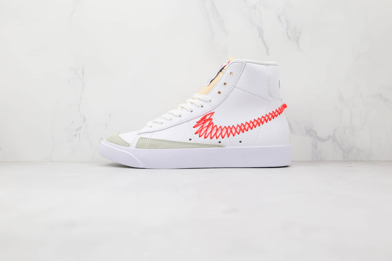 耐克NIKE Blazer MID 77 VNTG纯原版本高帮开拓者拆线勾白红色如意结板鞋原楦头纸板打造 货号：DD8489-161