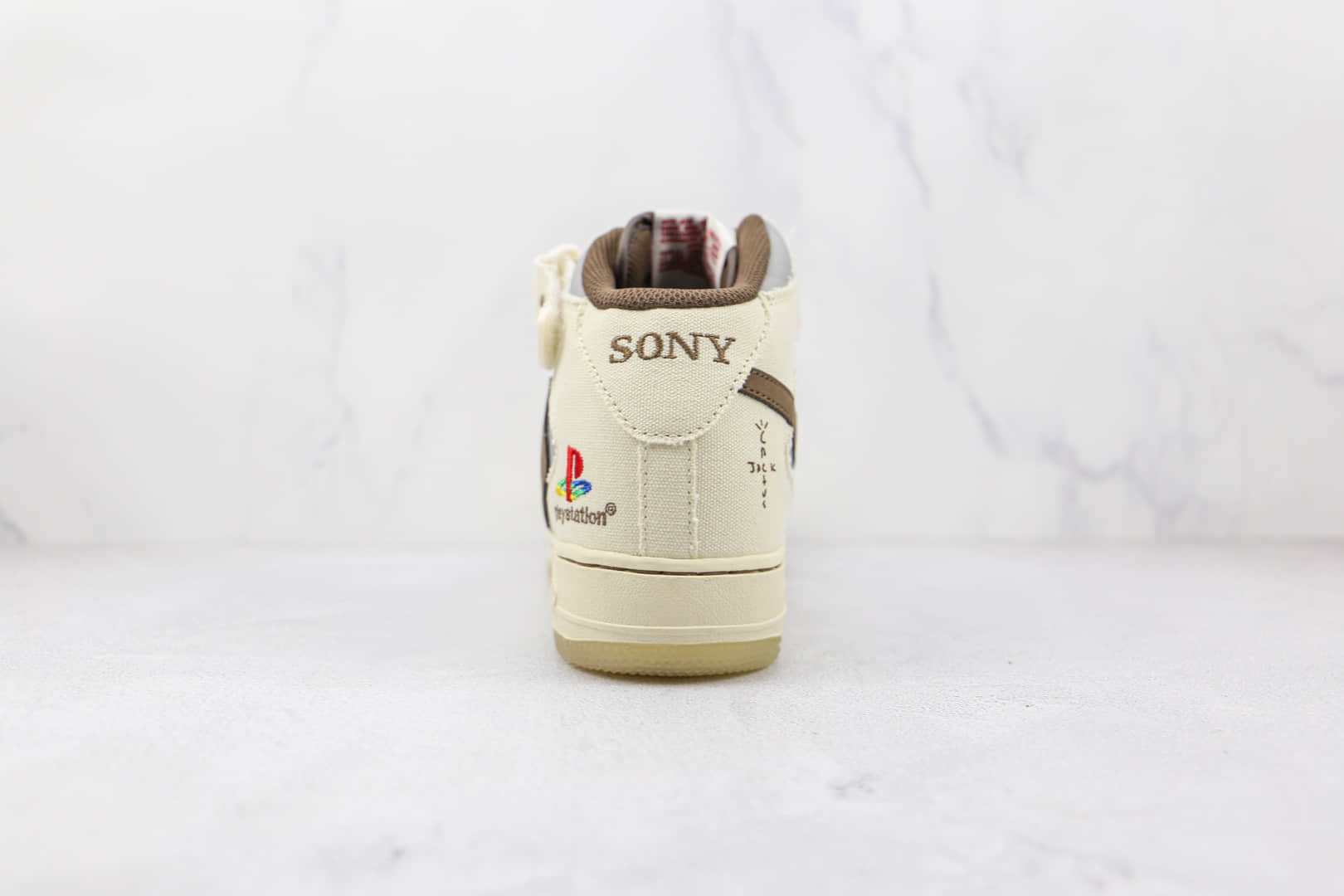 耐克Nike Air Force 1 x Travis Scott x Playstation三方联名款纯原版本中帮空军一号米褐色倒勾板鞋原楦头纸板打造 货号：BQ5828-202