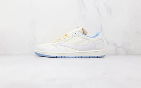 乔丹Air Jordan 1 Low Military Blue x Travis Scott x Fragment三方联名款纯原版本低帮AJ1倒勾米白蓝色热成像板鞋原盒原标 货号：DM7866-148