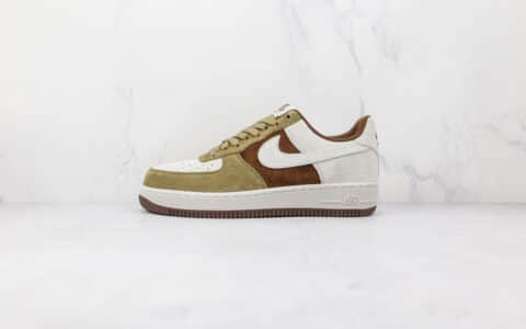 耐克Nike Air Force 1纯原版本低帮空军一号麂皮绿咖白色拼接板鞋内置气垫 货号：DB2260-199