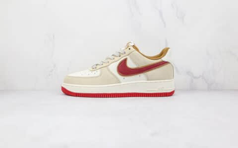 耐克Nike Air Force 1纯原版本低帮空军一号米黄红色板鞋内置气垫 货号：QZ3068-226